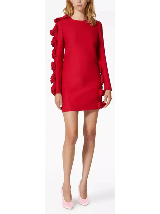 Crepe Couture Bow-Appliqué Mini Dress in Red - Branna Couture