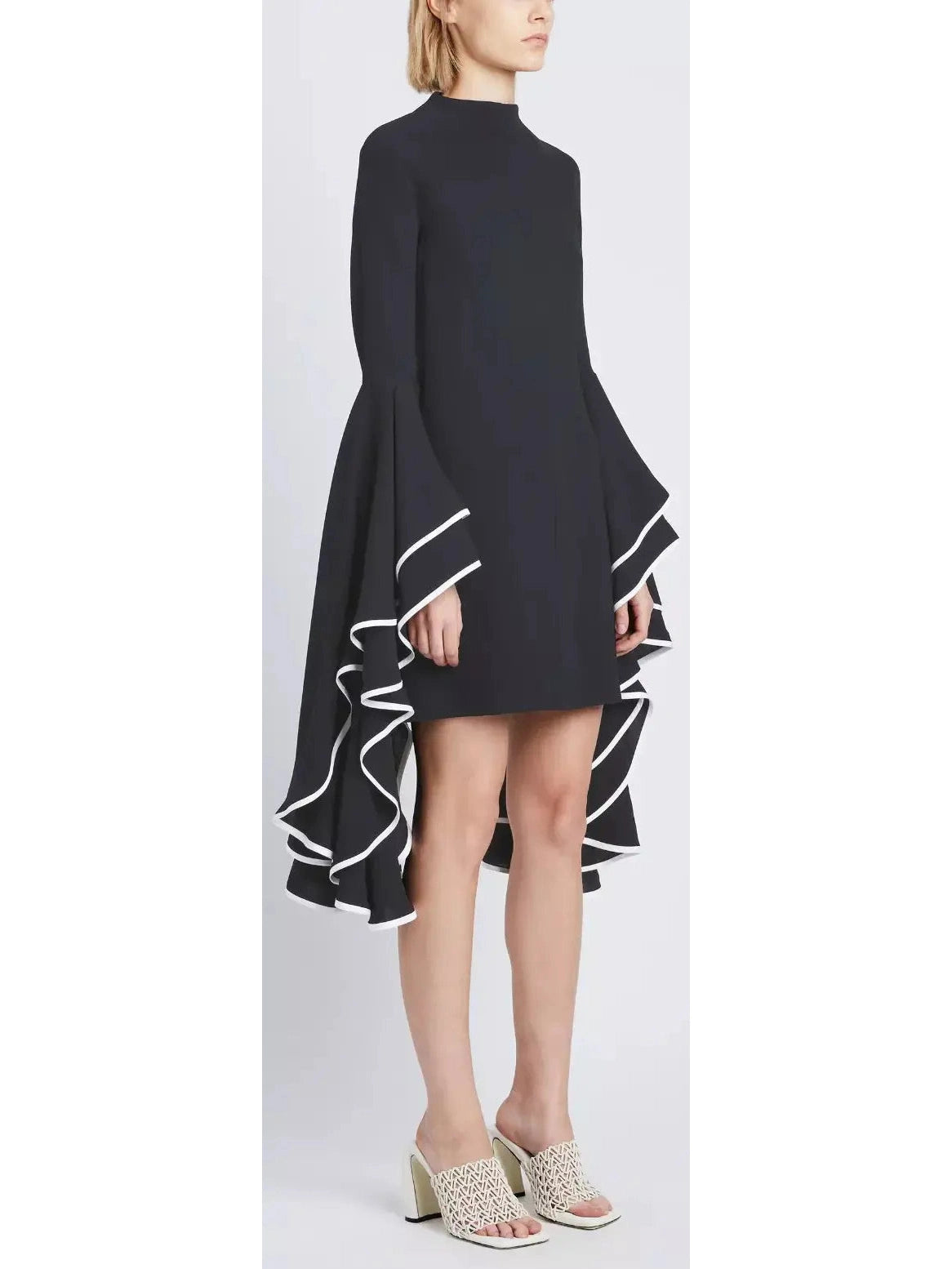 Crepe Exaggerated Sleeve Dress, Black - Branna Couture