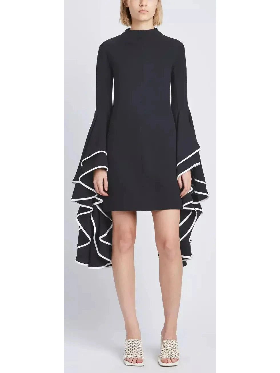 Crepe Exaggerated Sleeve Dress, Black - Branna Couture