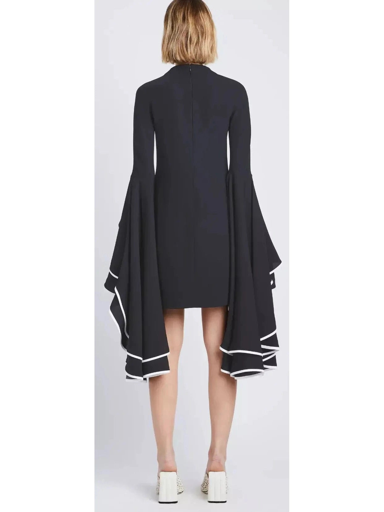 Crepe Exaggerated Sleeve Dress, Black - Branna Couture