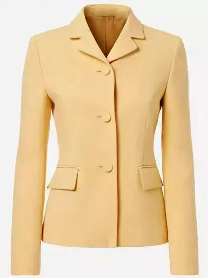 Crepe Single-Breasted Fitted Yellow Blazer Branna Couture