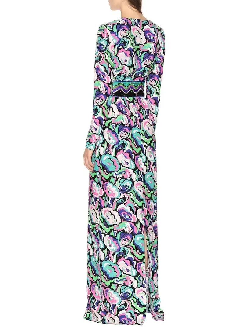 Crêpe V-Neck Multicolored Maxi Dress - Branna Couture