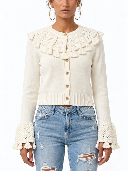Crochet Knit Cardigan with Gold Buttons - Small - Sweaters & Knitwear