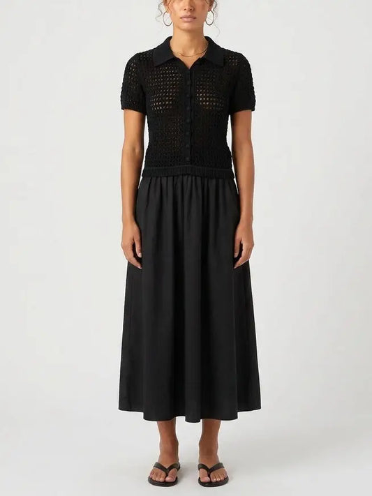 Black Semi-Sheer Maxi Shirt Dress - XS - Dresses