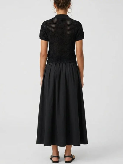 Black Semi-Sheer Maxi Shirt Dress - Dresses
