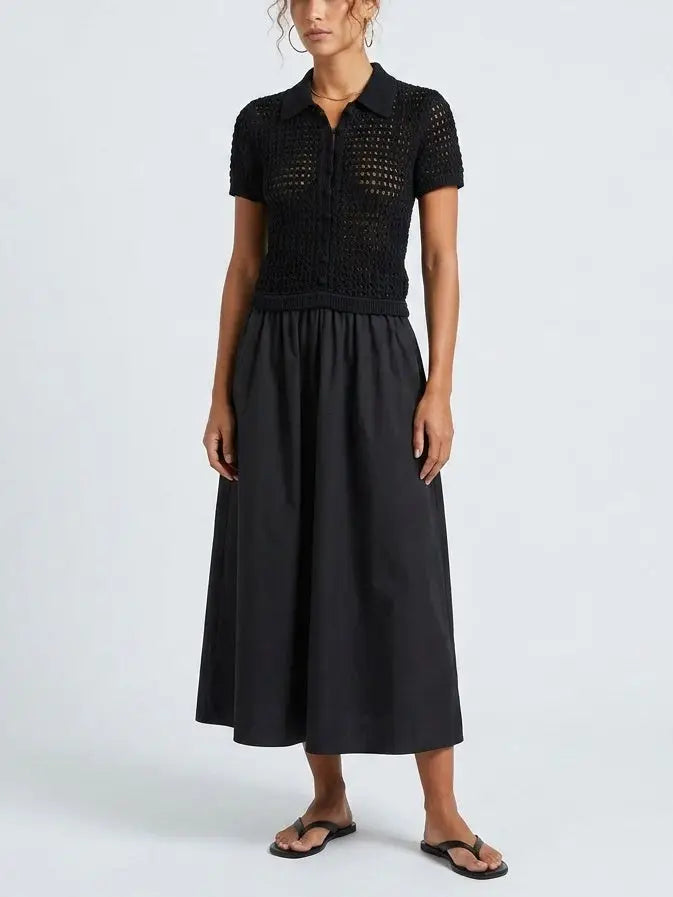 Black Semi-Sheer Maxi Shirt Dress - Dresses