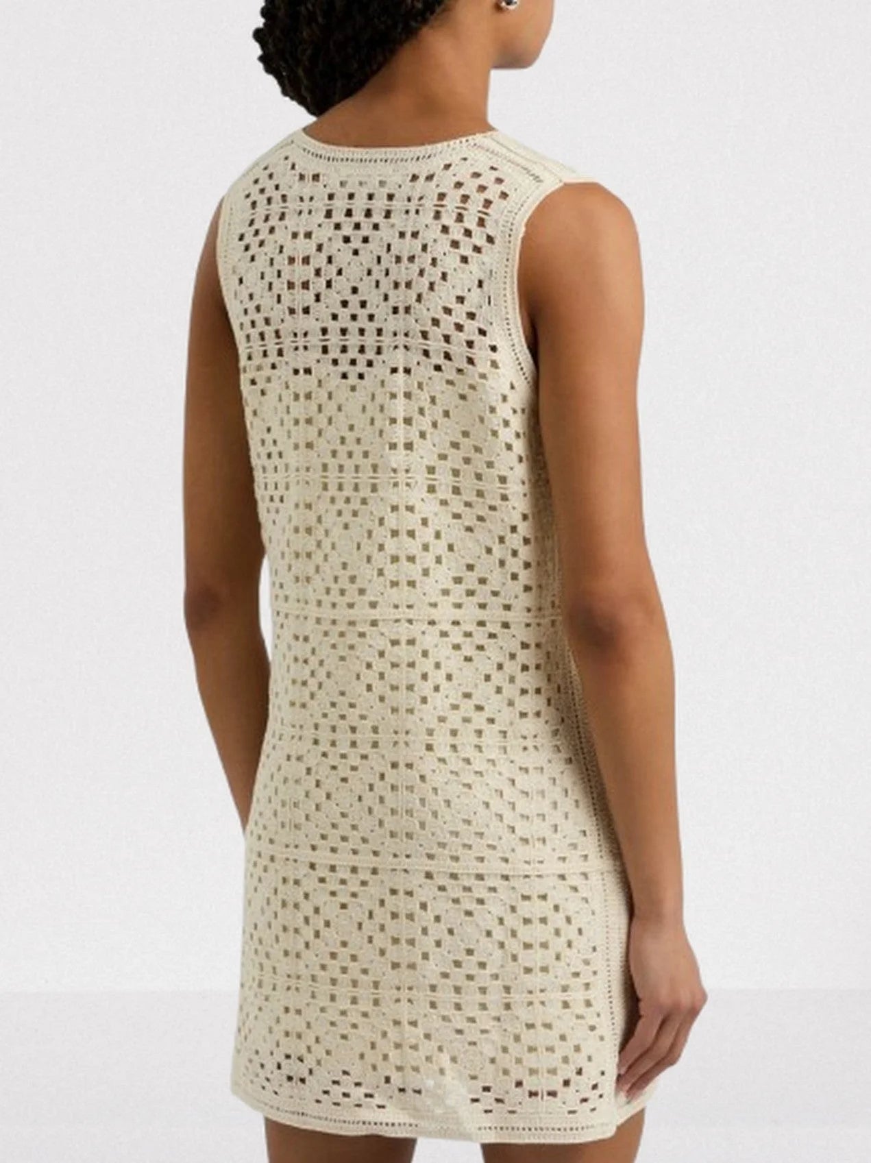 Crochet Knit Mini Dress in Ivory - Dresses