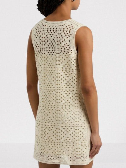 Crochet Knit Mini Dress in Ivory - Dresses