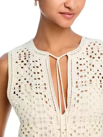 Crochet Knit Mini Dress in Ivory - Dresses