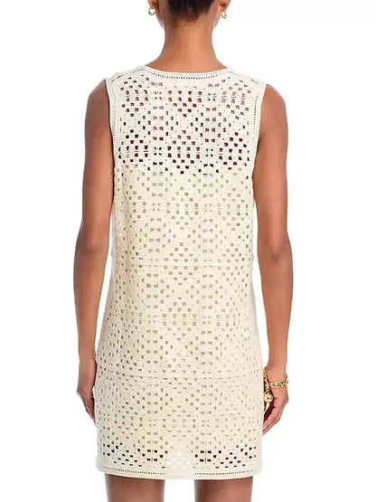 Crochet Knit Mini Dress in Ivory - Dresses