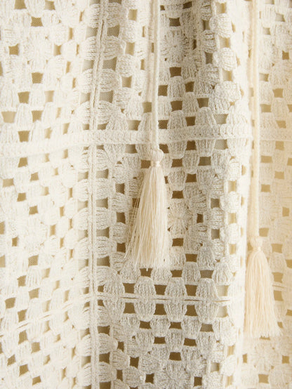 Crochet Knit Mini Dress in Ivory - Dresses