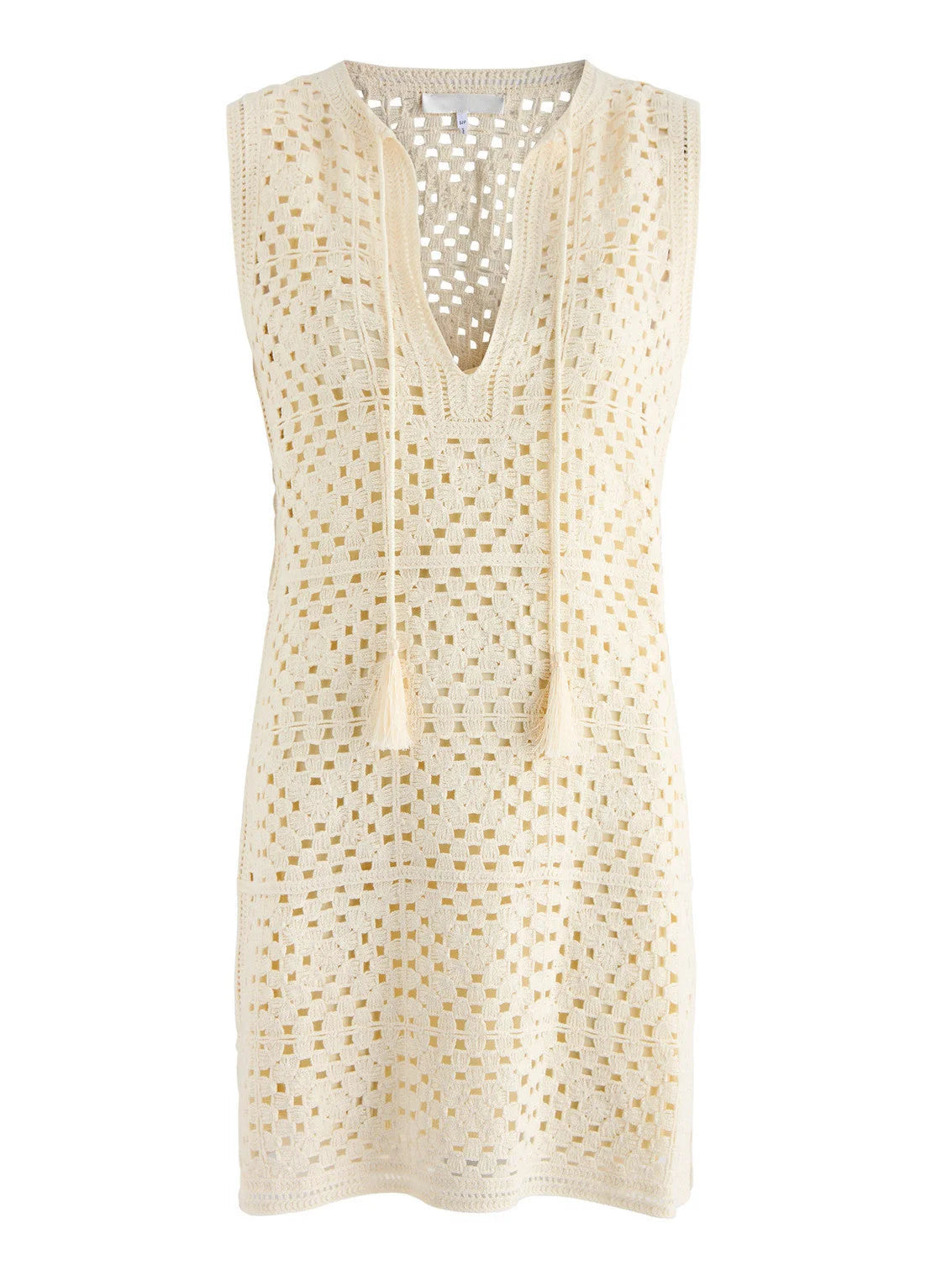 Crochet Knit Mini Dress in Ivory - Dresses