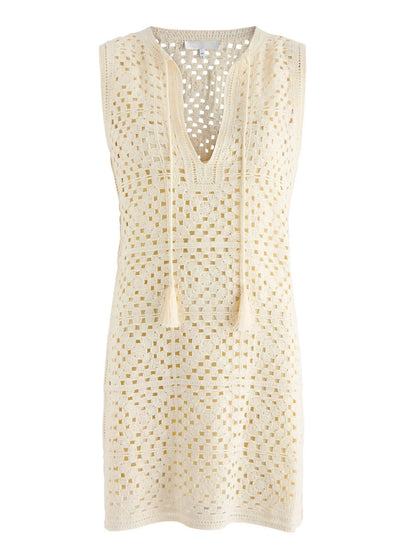 Crochet Knit Mini Dress in Ivory - Dresses
