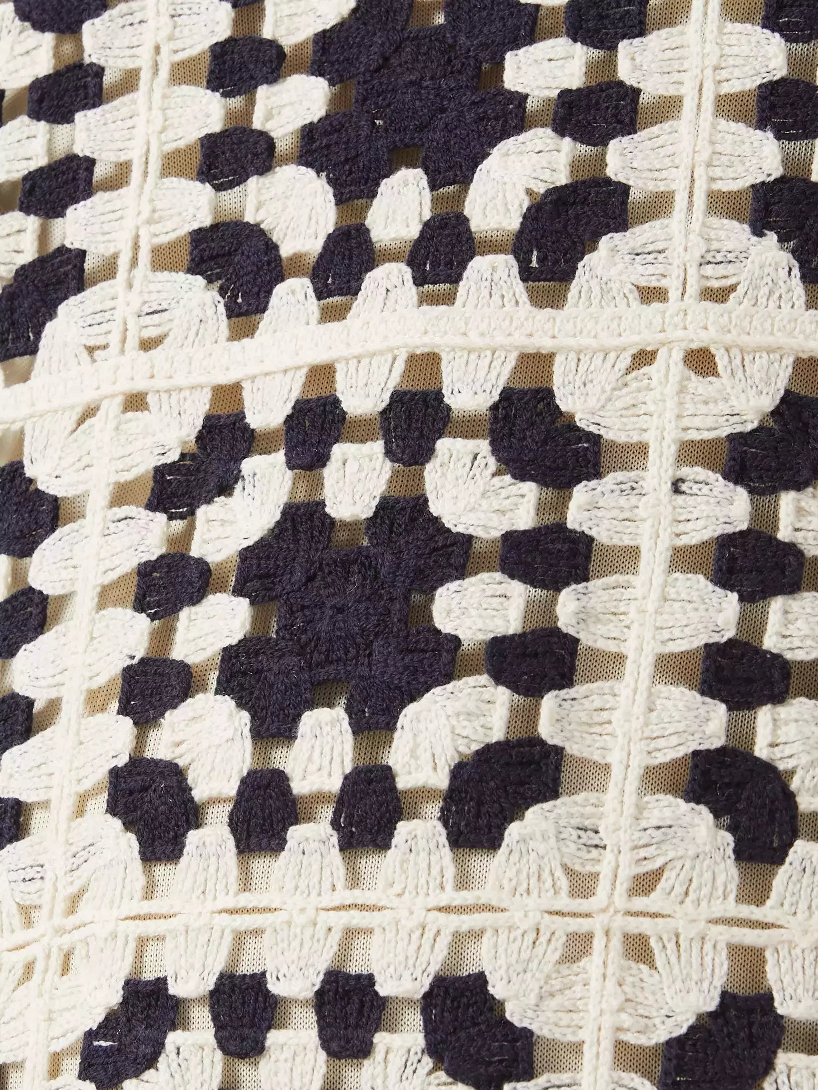 Crochet Knit Mini Dress in Ivory and Black - Dresses