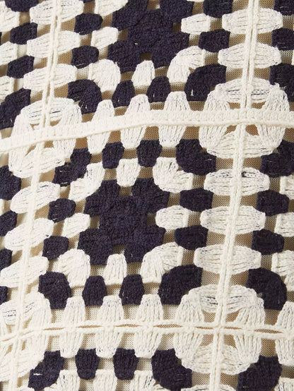 Crochet Knit Mini Dress in Ivory and Black - Dresses