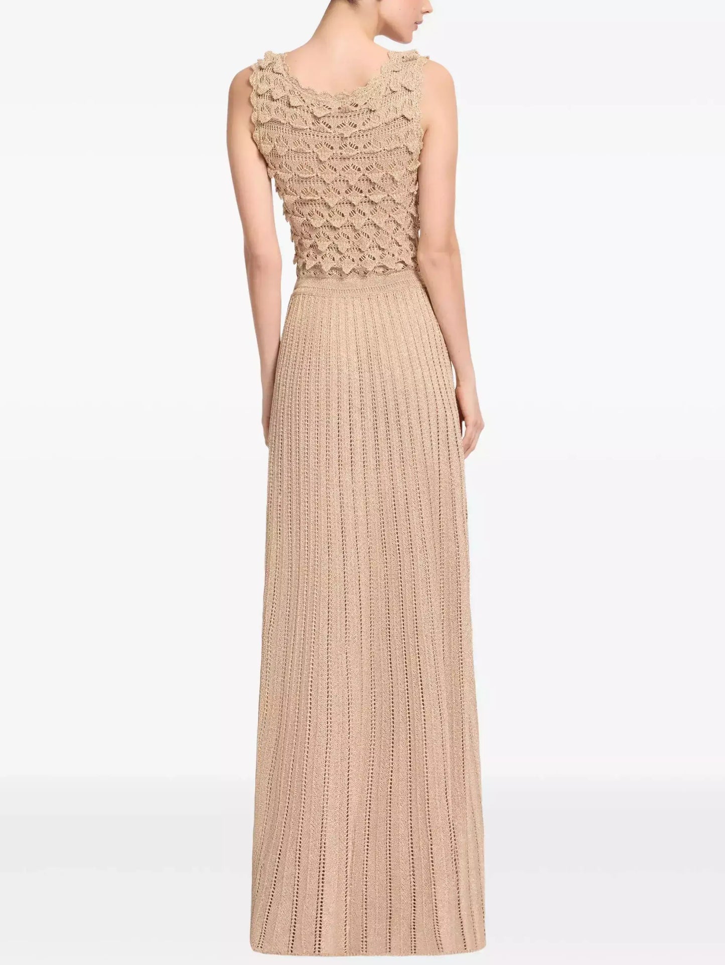 Crochet Open-Knit Pleated Sleeveless Maxi Dress - Dresses