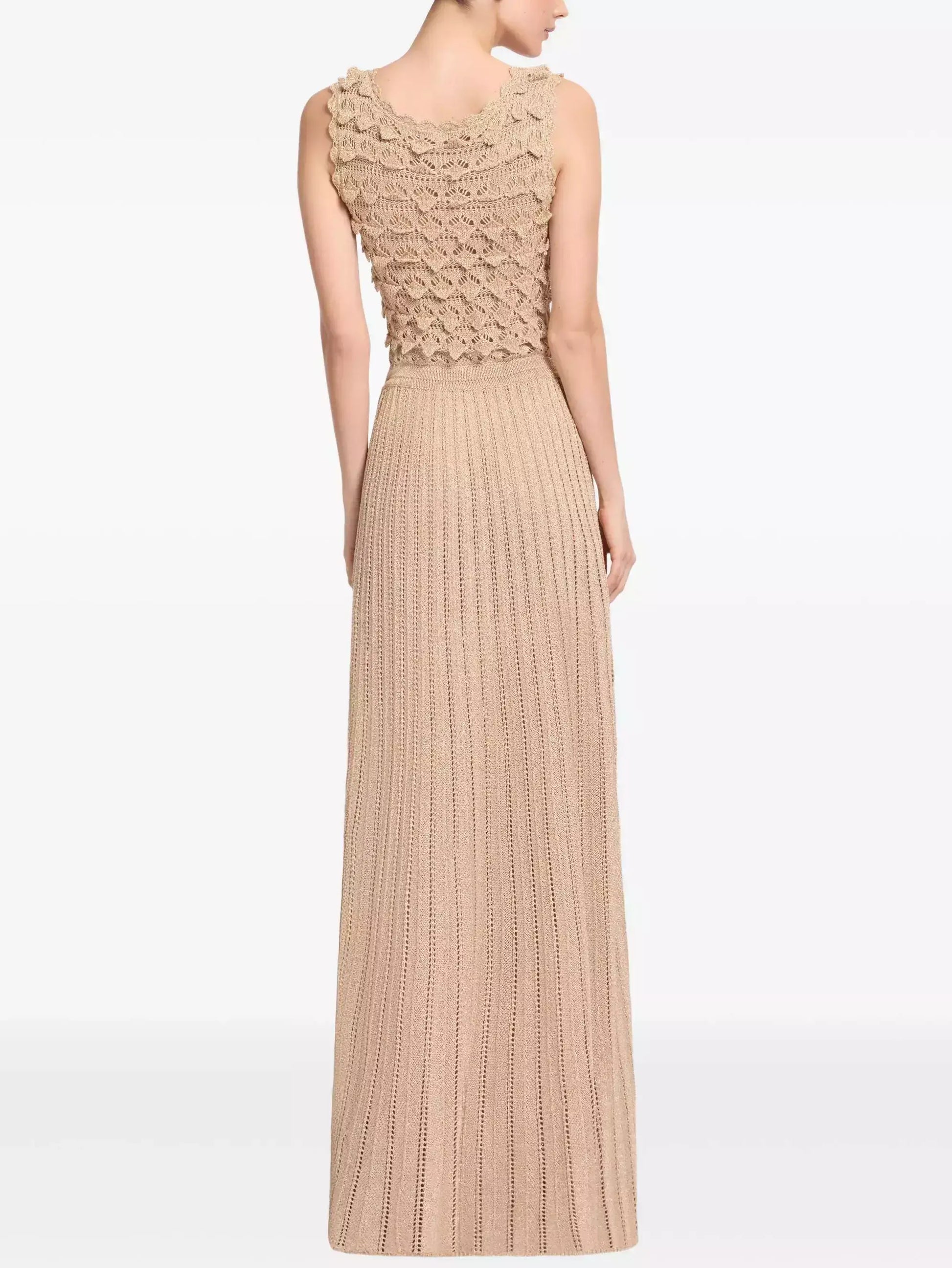 Crochet Open-Knit Pleated Sleeveless Maxi Dress - Dresses