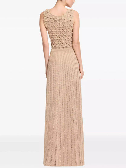 Crochet Open-Knit Pleated Sleeveless Maxi Dress - Dresses