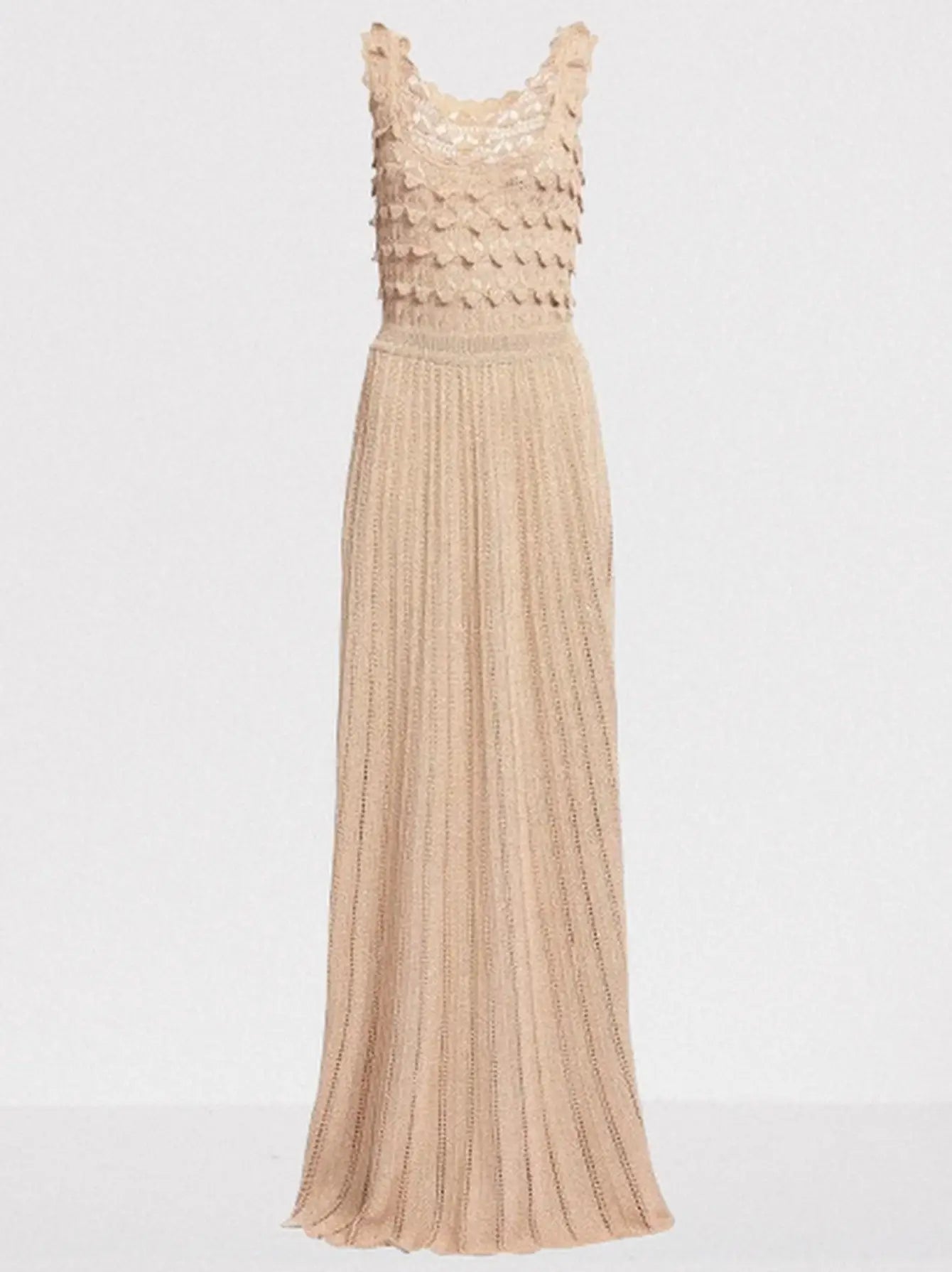 Crochet Open-Knit Pleated Sleeveless Maxi Dress - Dresses