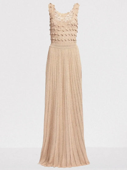 Crochet Open-Knit Pleated Sleeveless Maxi Dress - Dresses