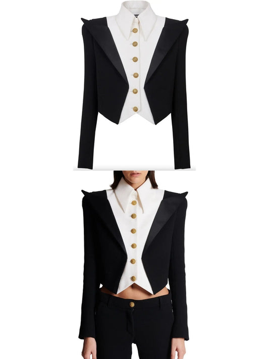 Cropped 6-Button Crepe Jacket - Branna Couture