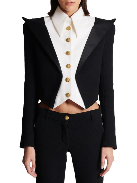 Cropped 6-Button Crepe Jacket - Branna Couture