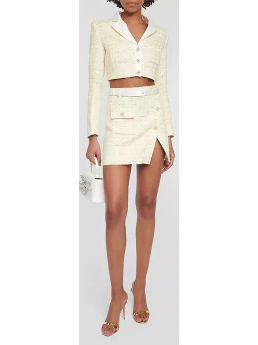 Cropped Bouclé Jacket and Belted Mini Skirt Set - Branna Couture