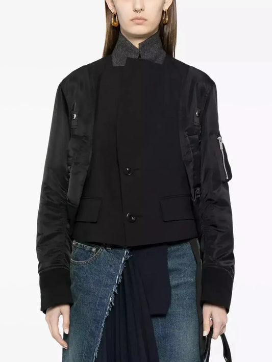 Cropped Hybrid Paneled Jacket in Black - Branna Couture