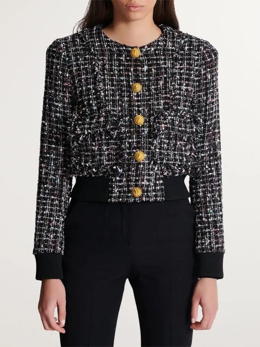 Cropped Ribbed-Hem Tweed Jacket - Branna Couture