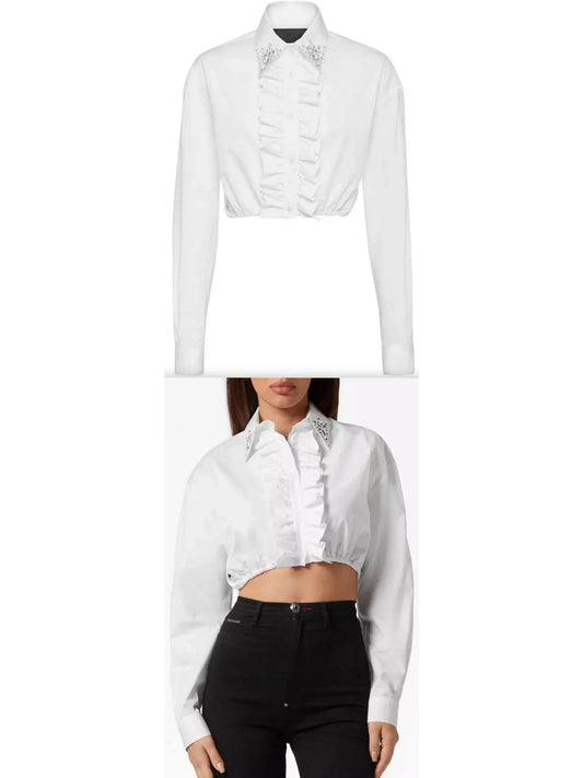 Cropped Ruffled Cotton Shirt - Branna Couture