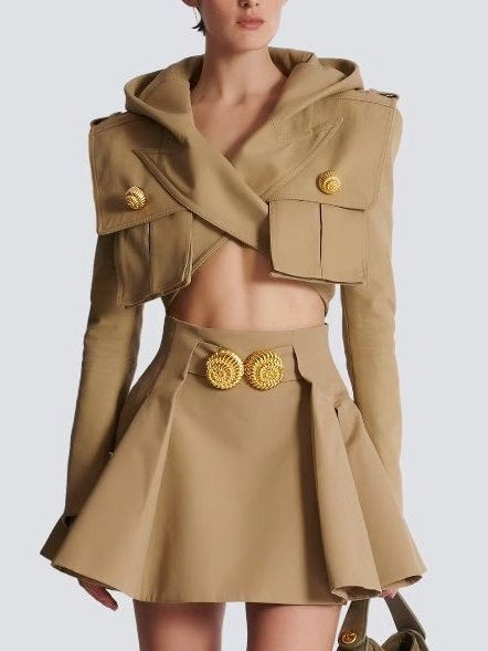 Cropped Hooded Twist-Front Jacket Branna Couture