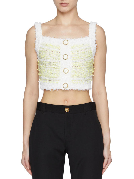 Cropped Striped Knit Tank in Yellow and White - Branna Couture