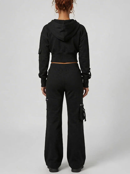 Cropped Zip Hoodie and Cargo Pants Set - Suits & Sets
