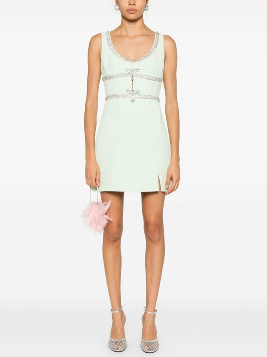 Crystal Bow Embellished Mint Green Mini Dress - Branna Couture