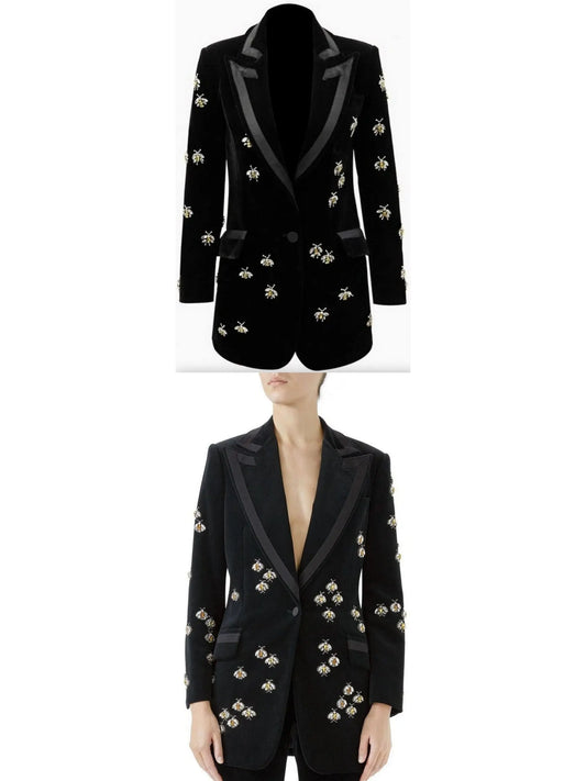 Crystal Bugs Embellished Velvet Blazer - Branna Couture