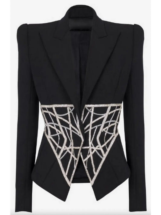 Crystal Corseted Belt-Effect Blazer - Branna Couture