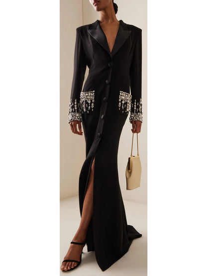 Crystal-Embellished Cady Blazer Dress/Gown - Branna Couture