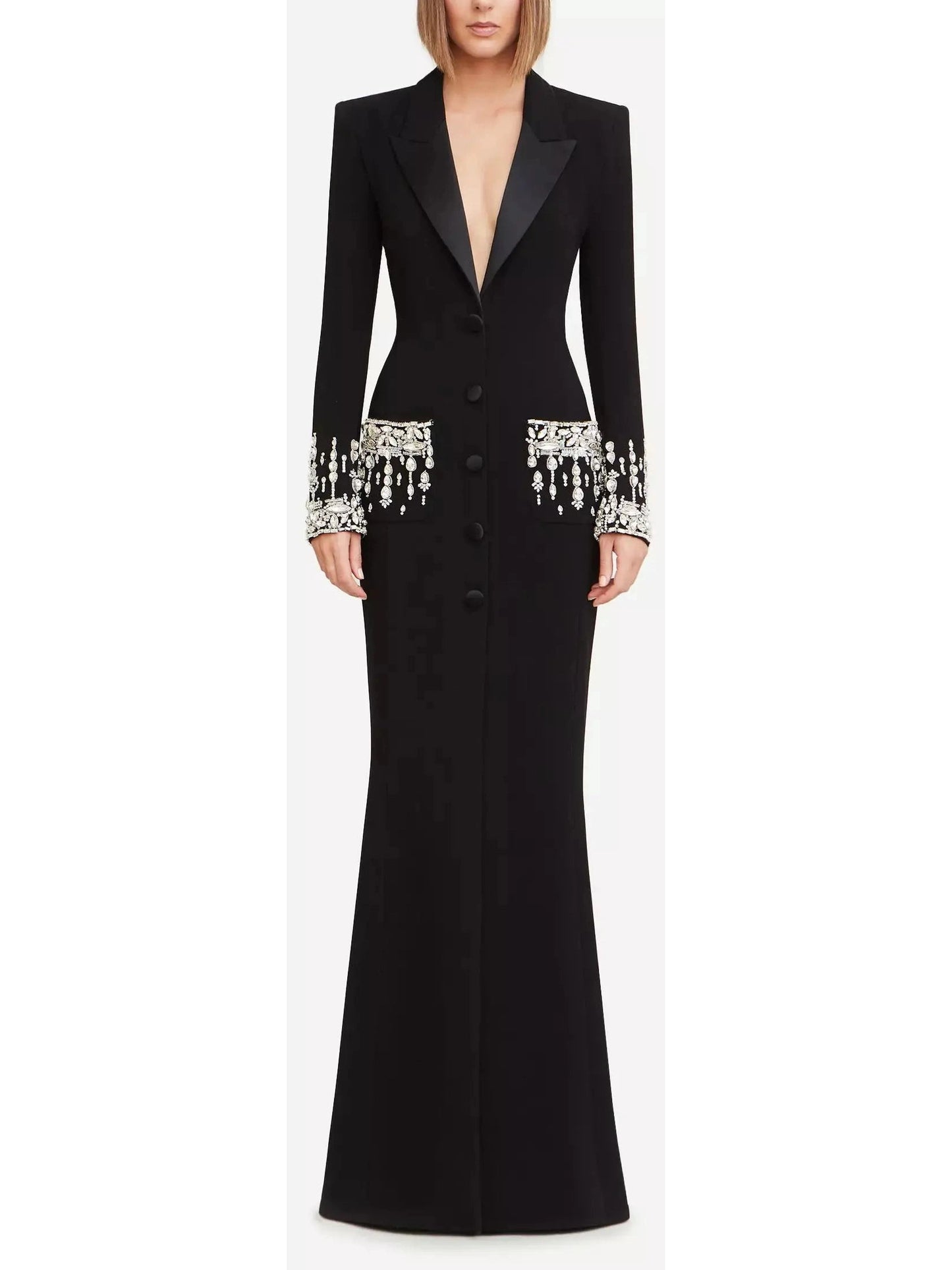 Crystal-Embellished Cady Blazer Dress/Gown - Branna Couture