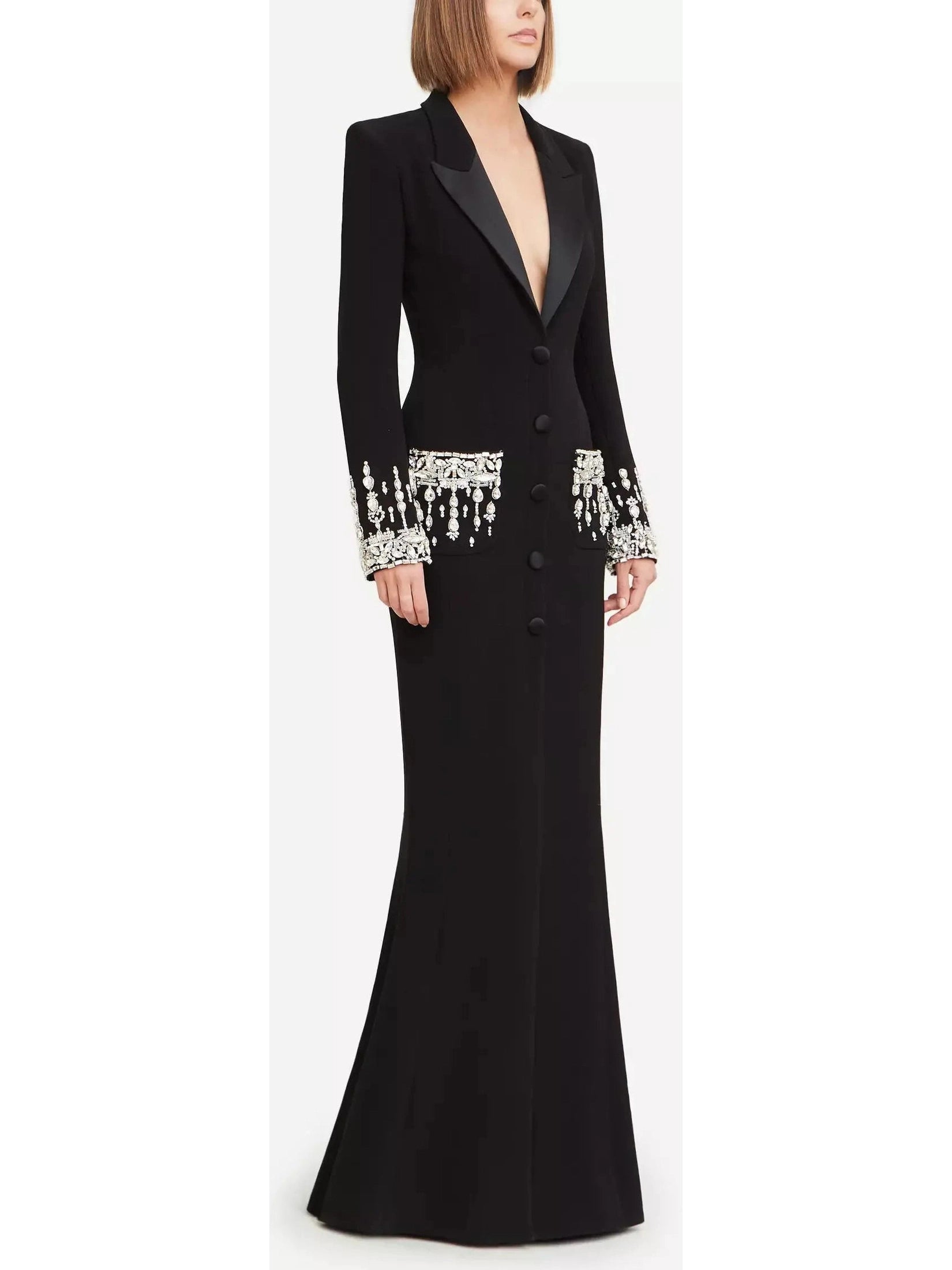 Crystal-Embellished Cady Blazer Dress/Gown - Branna Couture