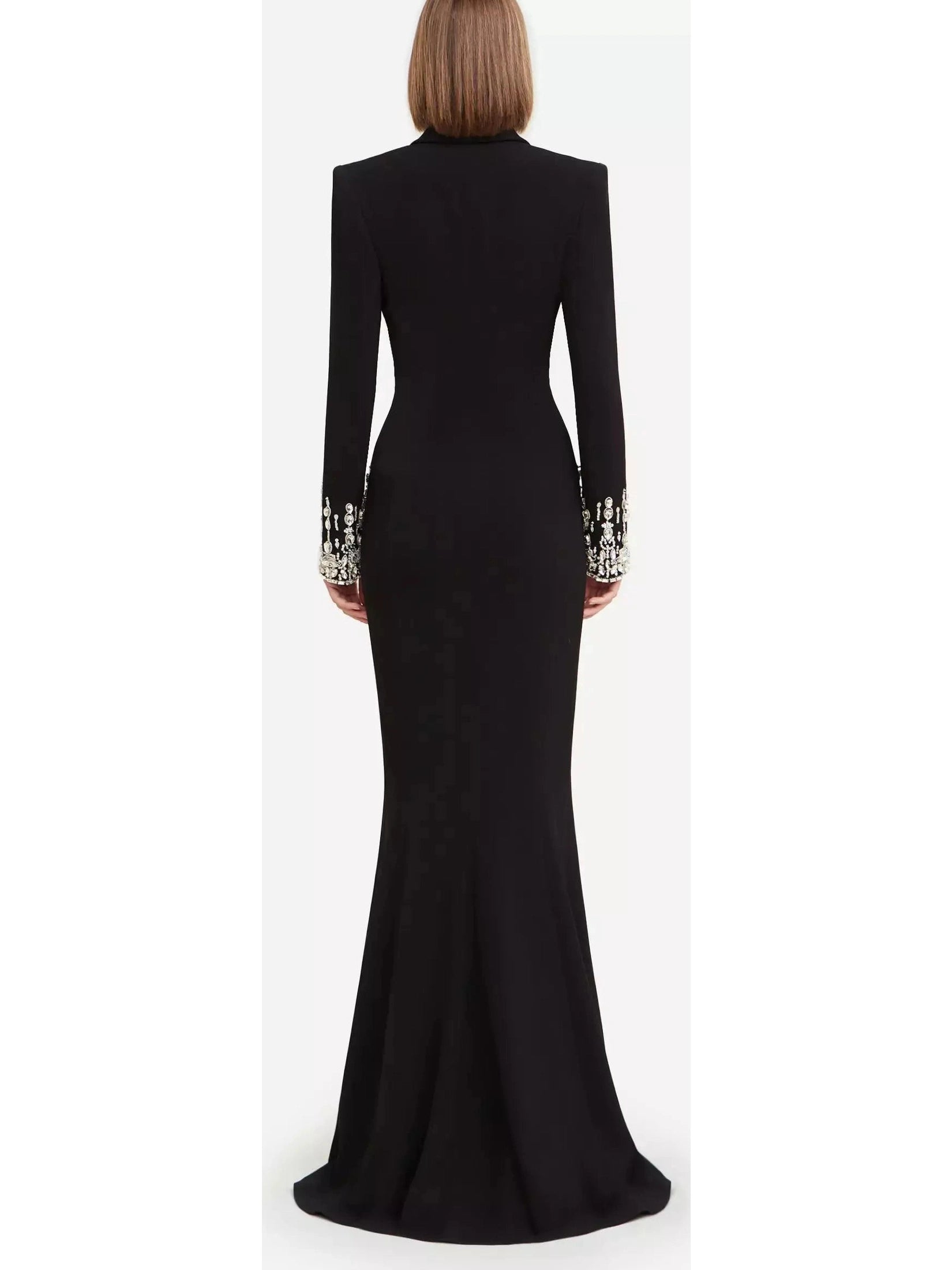 Crystal-Embellished Cady Blazer Dress/Gown - Branna Couture