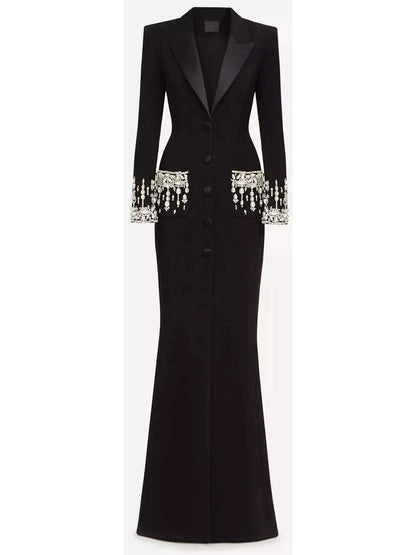 Crystal-Embellished Cady Blazer Dress/Gown - Branna Couture