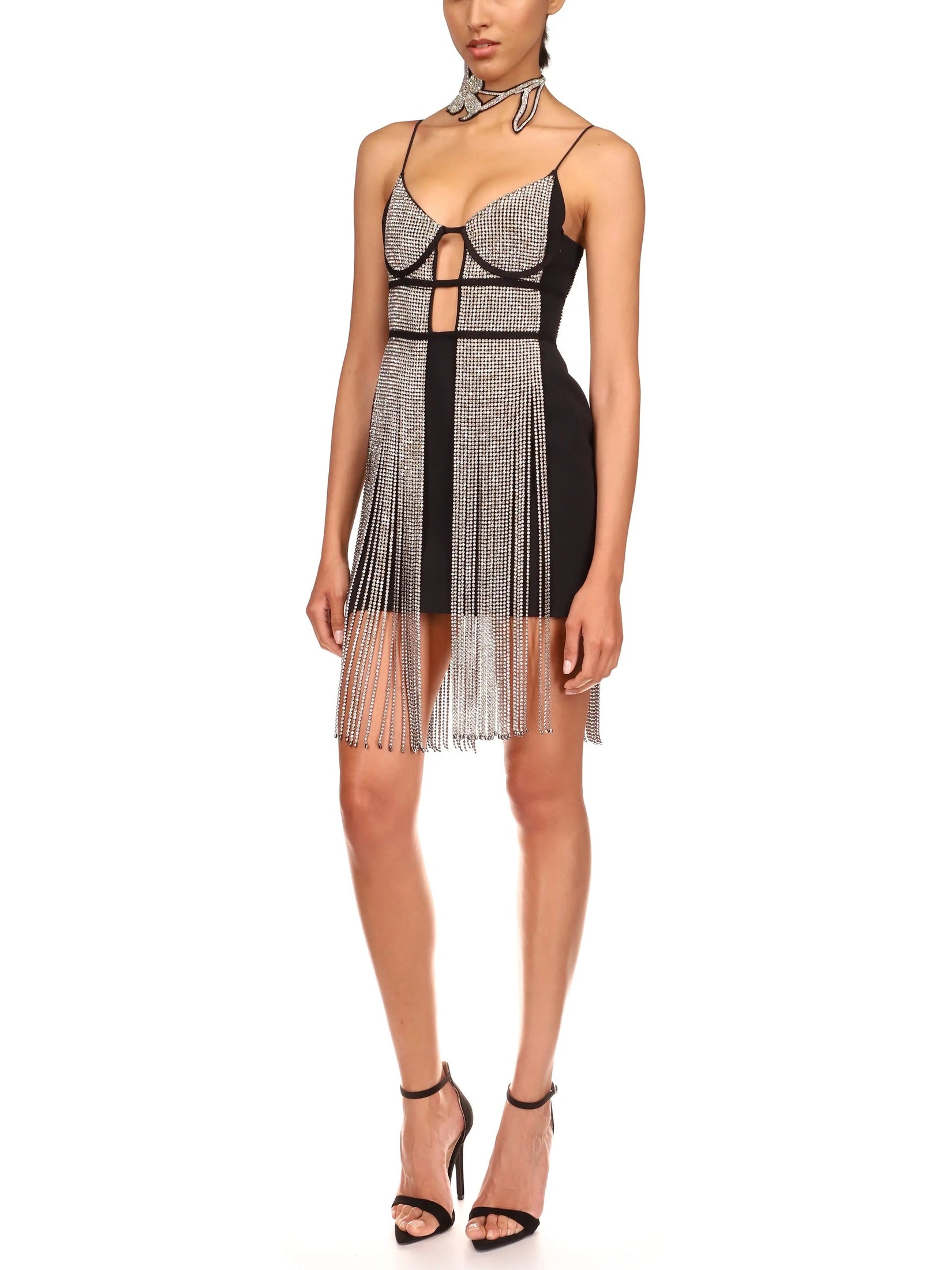 Crystal-Embellished Fringed Cady Mini Dress - Branna Couture