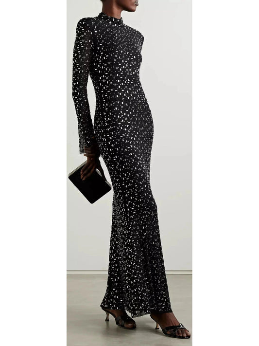 Crystal-Embellished Mesh Maxi Dress - Branna Couture