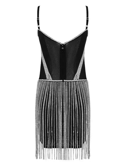 Crystal-Embellished Sheer Corset Mesh Dress - Branna Couture