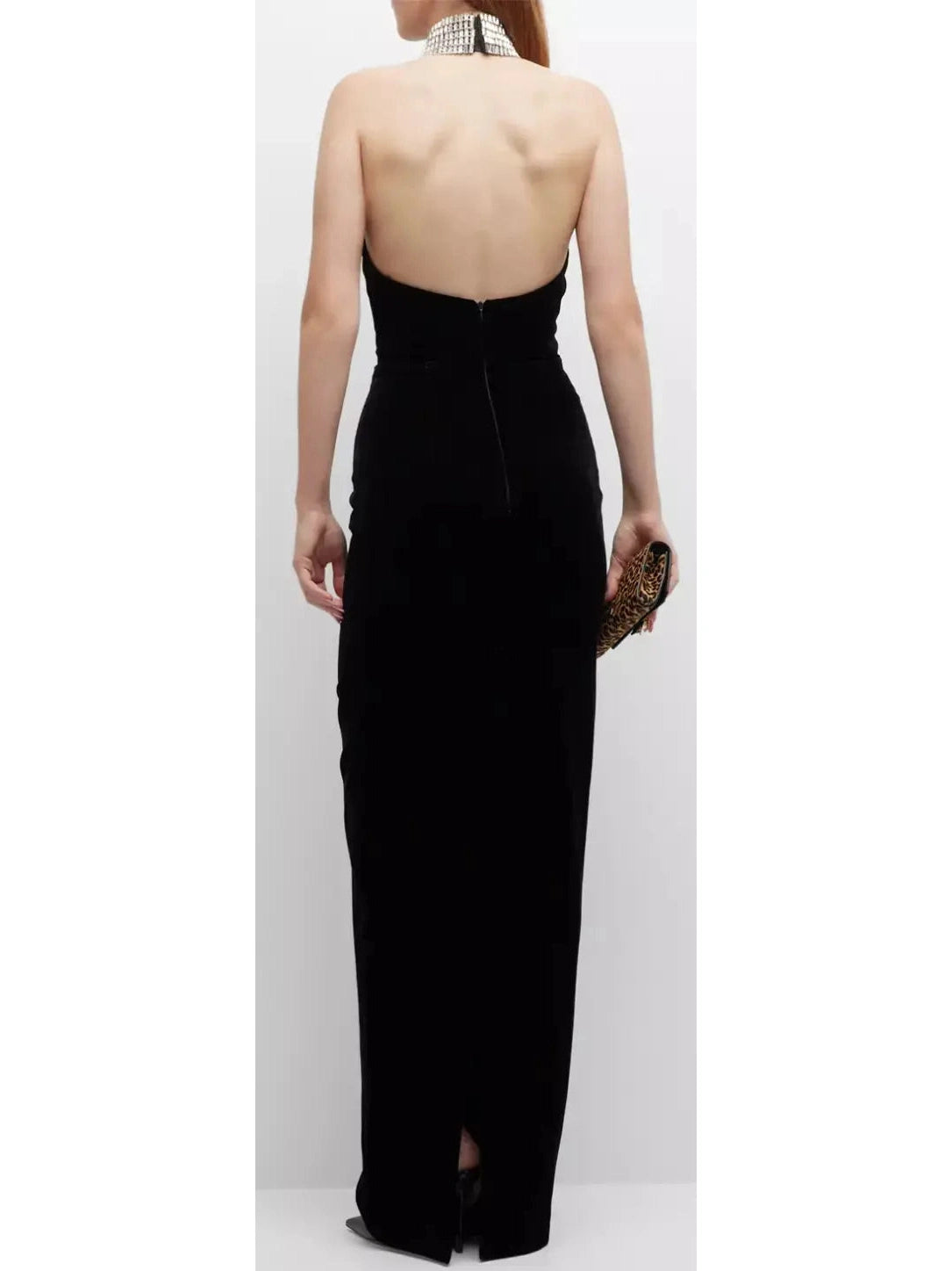 Crystal Embellished Turtleneck Velvet Gown - Branna Couture