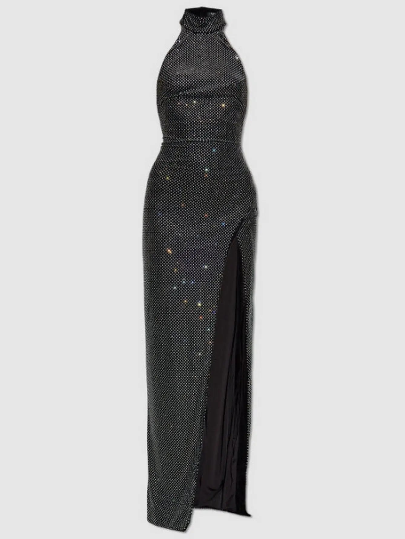 Crystal-Embellished Black Halterneck Backless Gown - S - Dresses