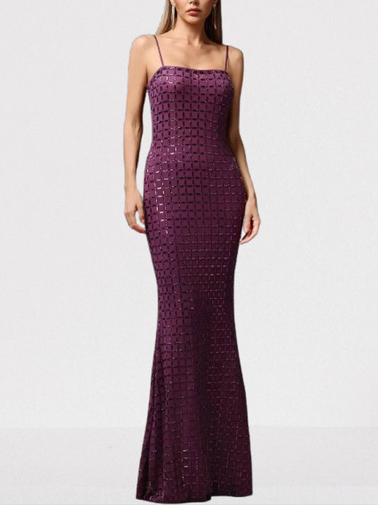Crystal-Embellished Sleeveless Maxi Dress in Purple