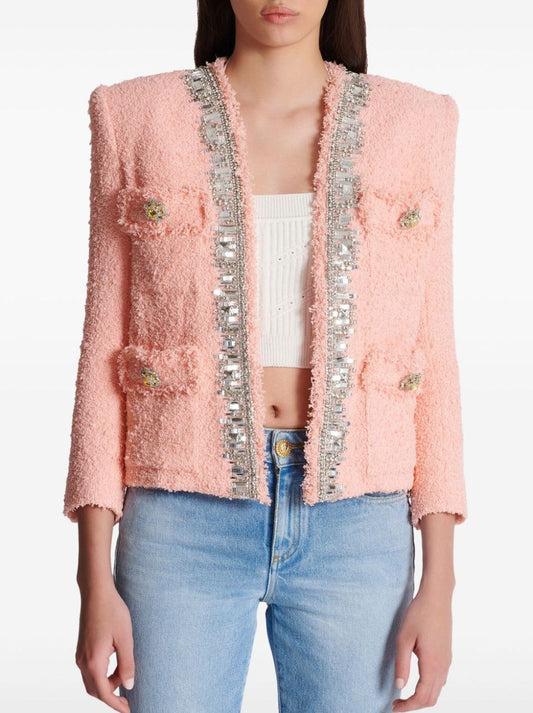 Crystal-Embellished Tweed Pink Jacket Branna Couture