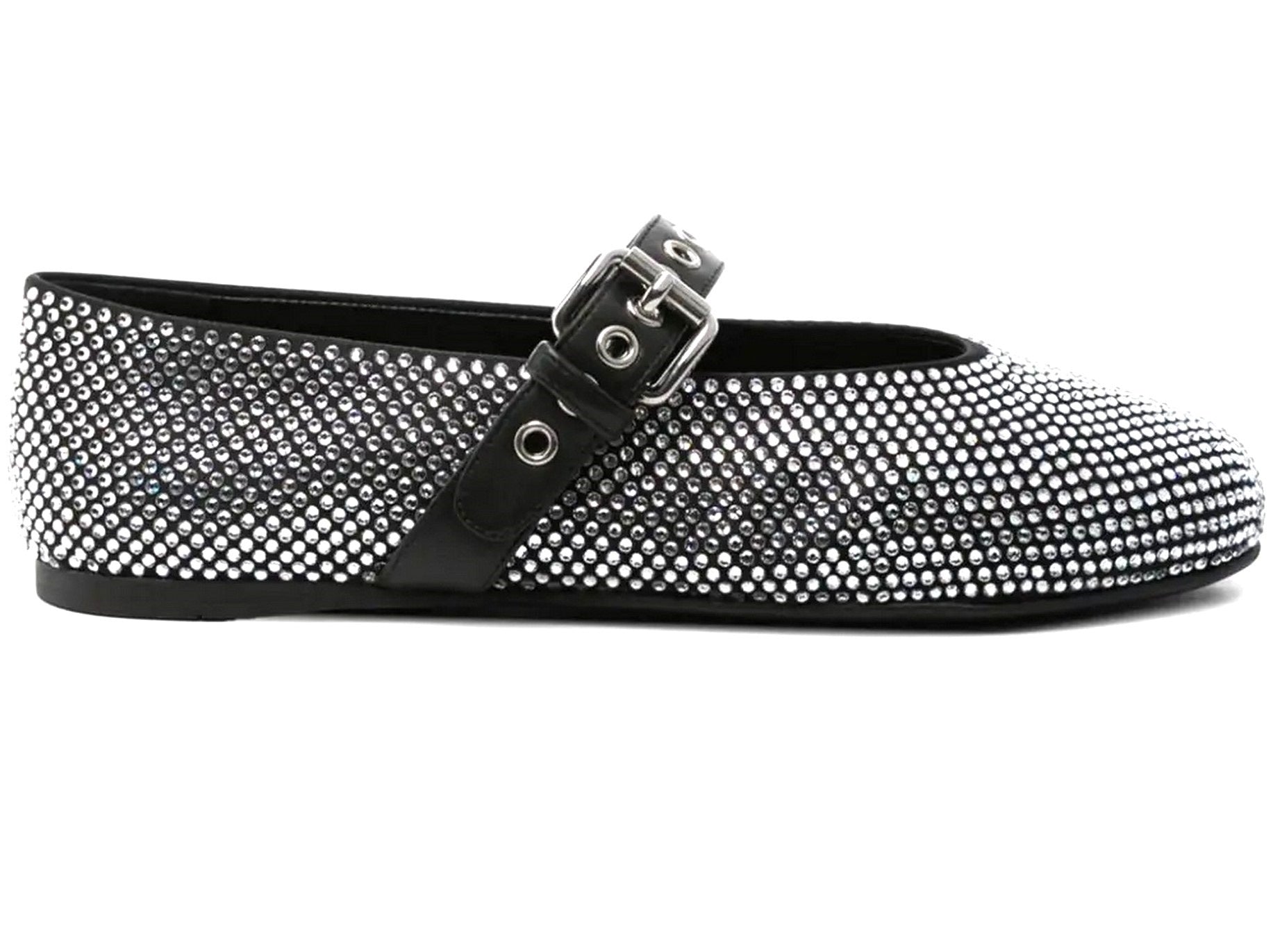 Women’s Crystal-Embellished Black Leather Ballerina Flats Branna Couture