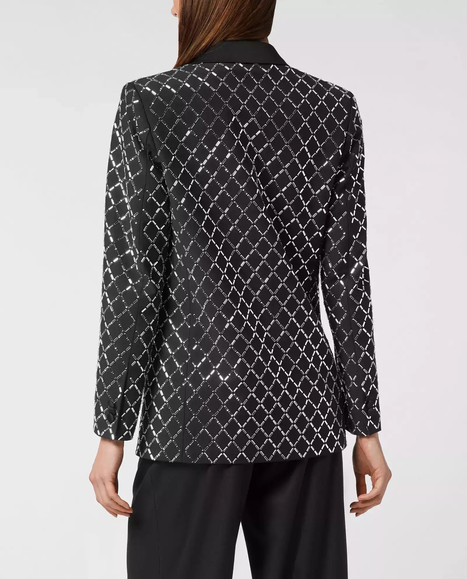 Crystal-Embellished Black Satin-Trim Blazer - Jackets
